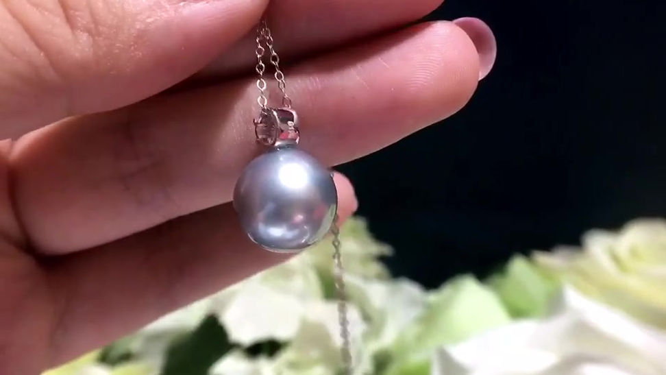 12-13 mm Tahitian Pearl Pendant, 18k White Gold w/ Diamond - AAAA
